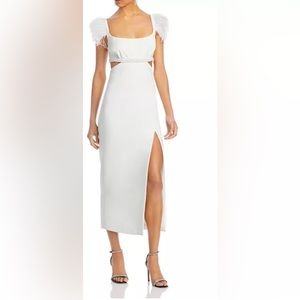 Likely’s Taliah White Feather Beaded Cut out Midi Dress